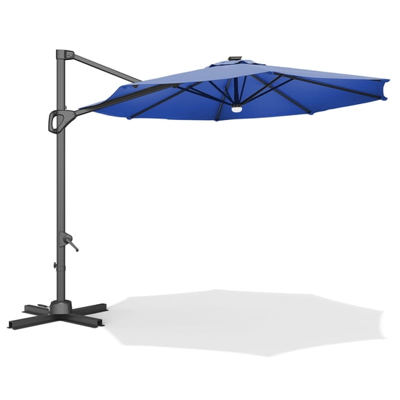 Sombrilla Cantilever 10FT, Azul Marino con Inclinación Automática y Manivela, Rotación 360°, Marco de Aluminio Resistente a la Oxidación, Base Cruzada Impermeable UV para Patio Piscina Jardín