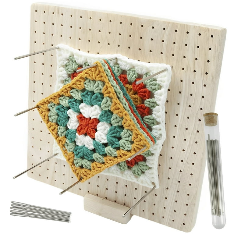 Crochet Blocking Board, 8 X 8 Inch Granny Square Blocking Board for Crochet  Projects, Wooden Crochet Blocking Board with 24 Stainless Steel Pegs
