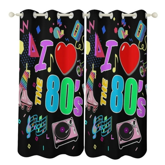 I Love The 80's Retro Heart 2pcs Blackout Curtains For Living Room Bedroom Grommet Top Window Set for Left And Right Biparting Open