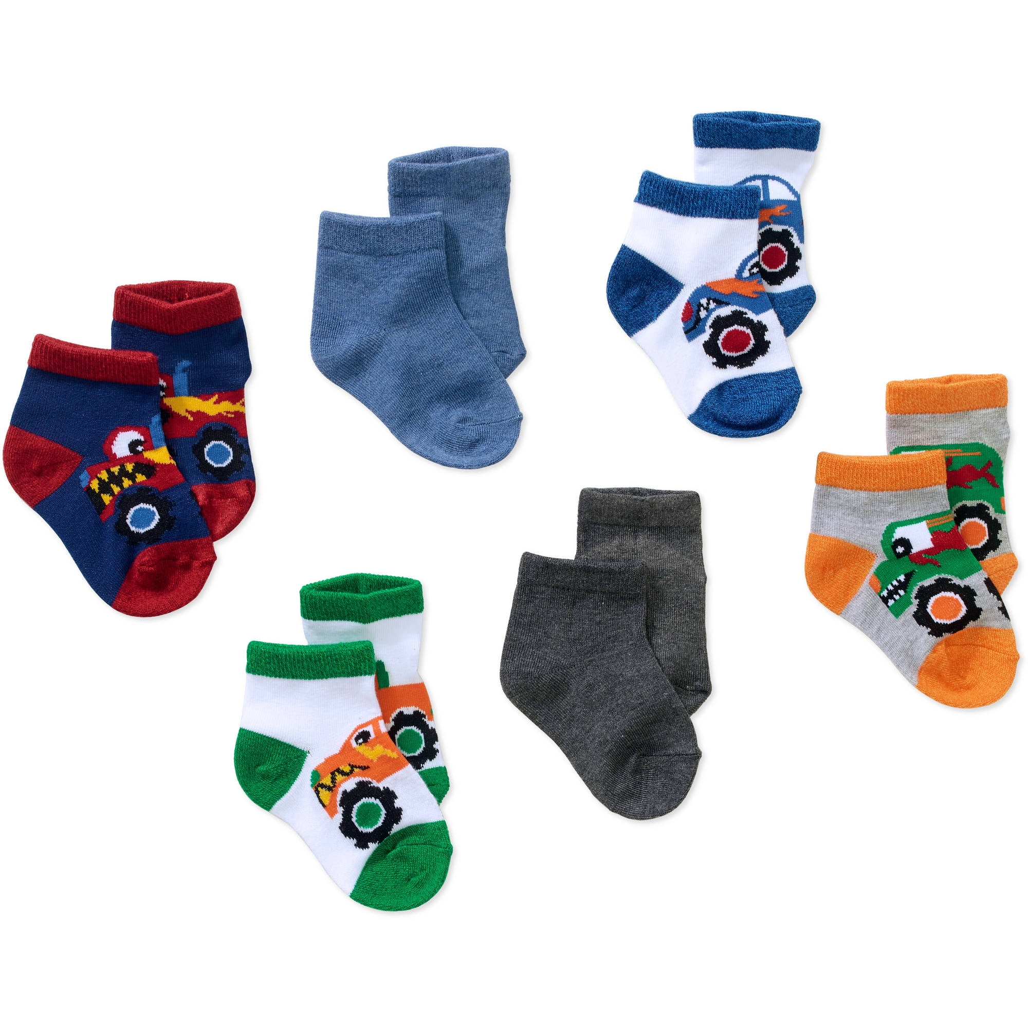 Newborn to Toddler Baby Boy Shorty Marled Truck Print Socks, 6Pack