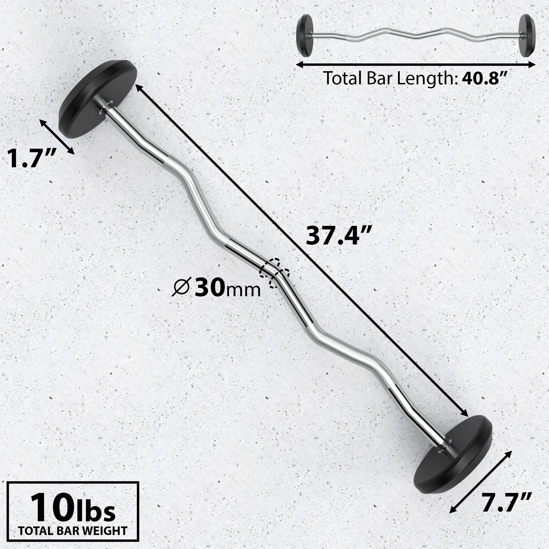 Synergee Fixed 10LB Easy Curl Bar Pre Weighted Curved Steel Bar with Rubber Weights - Fixed Weight