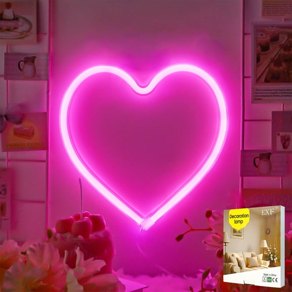 Pink Heart Neon Sign, Battery Operated or USB Powered LED Heart Lights for Valentines Day Decoration, Valentines Gifts for Wife Wedding Proposal Anniversary Mother's Day Girls’ Room Table Wall Decor