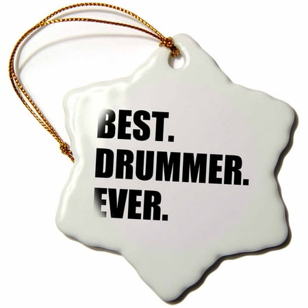 3dRose Best Drummer Ever - fun musical job pride gift for drum pro musicians, Snowflake Ornament, Porcelain,