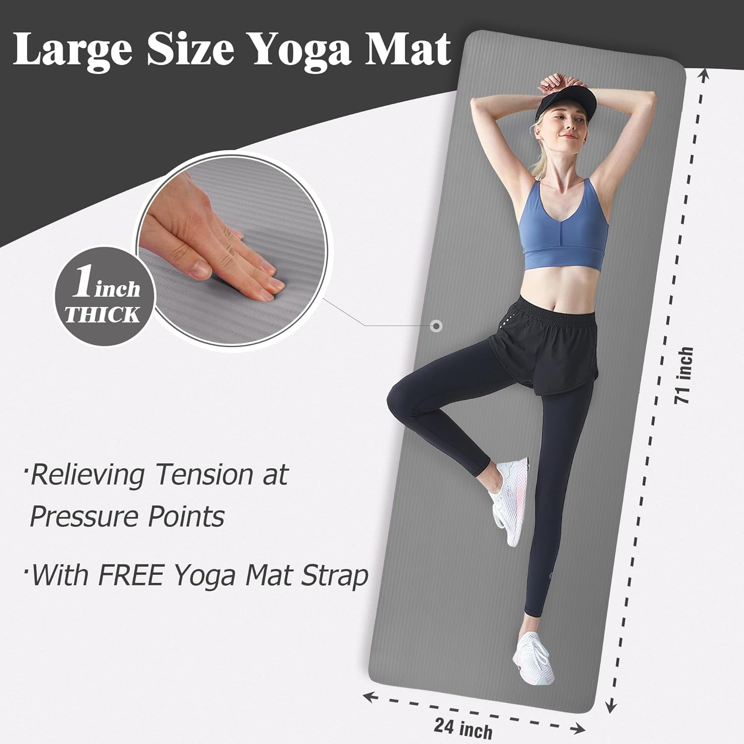 JessieMal Yoga Mat, 1-Inch Extra Thick High Density Exercise Mat, Anti-Tear Exercise Yoga Mat with Carrying Strap, Suitable for Various Yoga Exercises, Multiple Colors