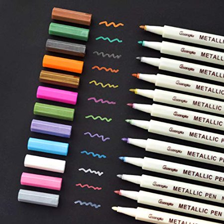 Premium Metallic Marker Pens, Set of 12 Assorted Colors for Adult Coloring Books