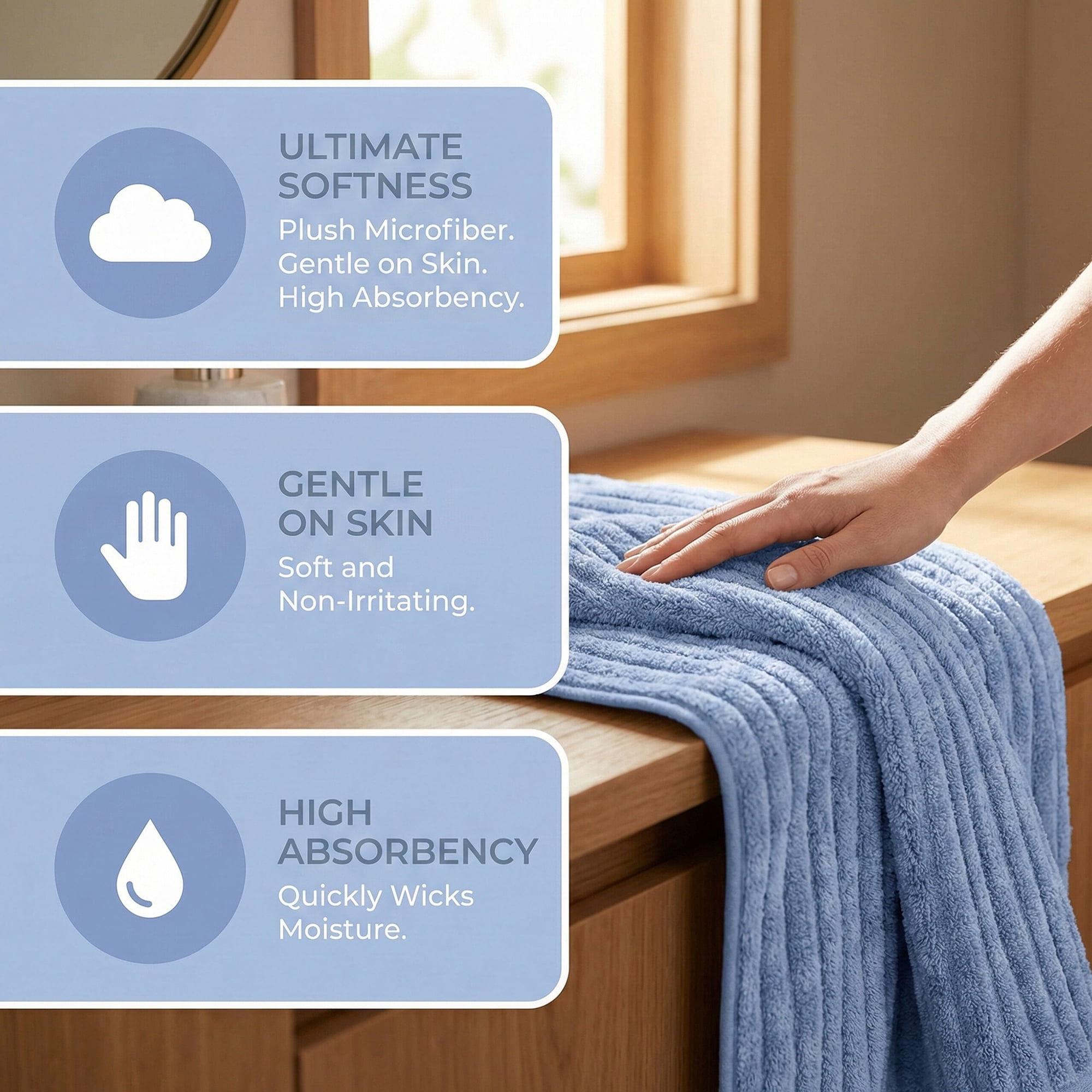 Unique Bargains Soft Absorbent Coral Fleece Towel 2 Pack Sky Blue/Light Grey 55"x28"