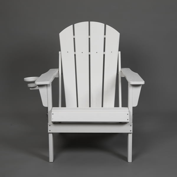 Folding Adirondack Chair, Large Seat Tall Backrest Wide Armrests, Integrated Cup Holder, 350 lbs Weight Capacity, All-Weather Outdoor Chair, for Patio Garden Porch Backyard