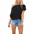 thumbnail image 7 of Fesfesfes Workout Tops Fashion Womens Solid Color Off The Shoulder Button Short Sleeve Tops Blouses Sleeveless Tops for Women L(US:8), 7 of 7