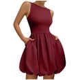 thumbnail image 5 of Sakmal Mini Summer Dresses Sundress Red Bubble Skirt Dress Crew Neck Sleeveless Solid Dresses, 5 of 9