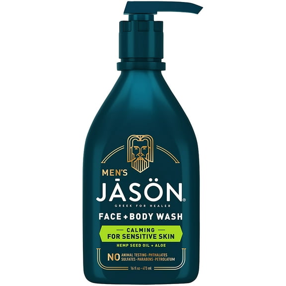 JASON Men's Calming For Sensitive Skin Face   Body Wash, 16 fl. oz.