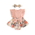 thumbnail image 1 of xiaxaixu Bébé Filles Romper Ensemble, Manches Mouche Col Rond Bowknot Fleur Imprimer une Ligne Robe avec Bandeau, 1 of 8