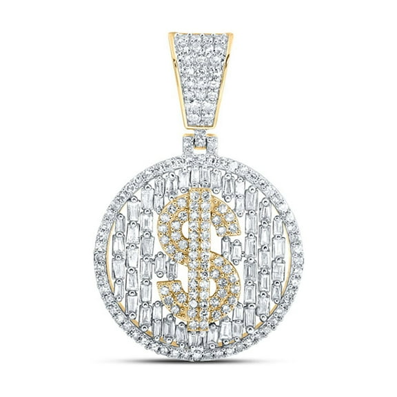10kt Yellow Gold Mens Round Diamond Dollar Sign Circle Charm Pendant 1-1/2 Cttw