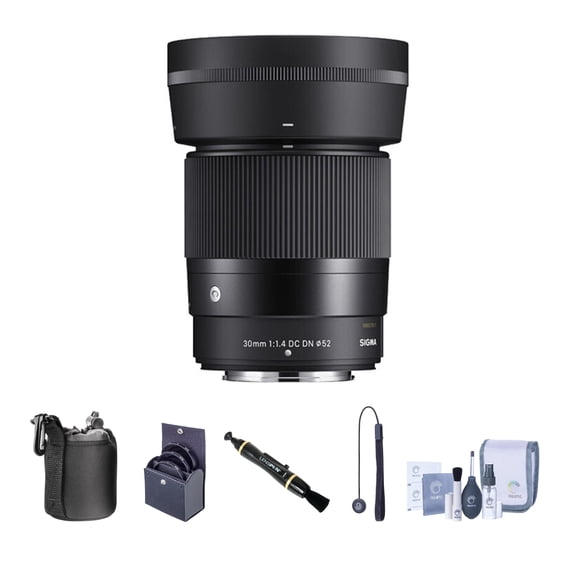 Sigma 30mm f/1.4 DC DN Contemporary Lens for Nikon Z Bundle with 52mm Filter Kit, Lens Pouch, Lens Cleaner, Cleaning Kit, Lens Cap Tether