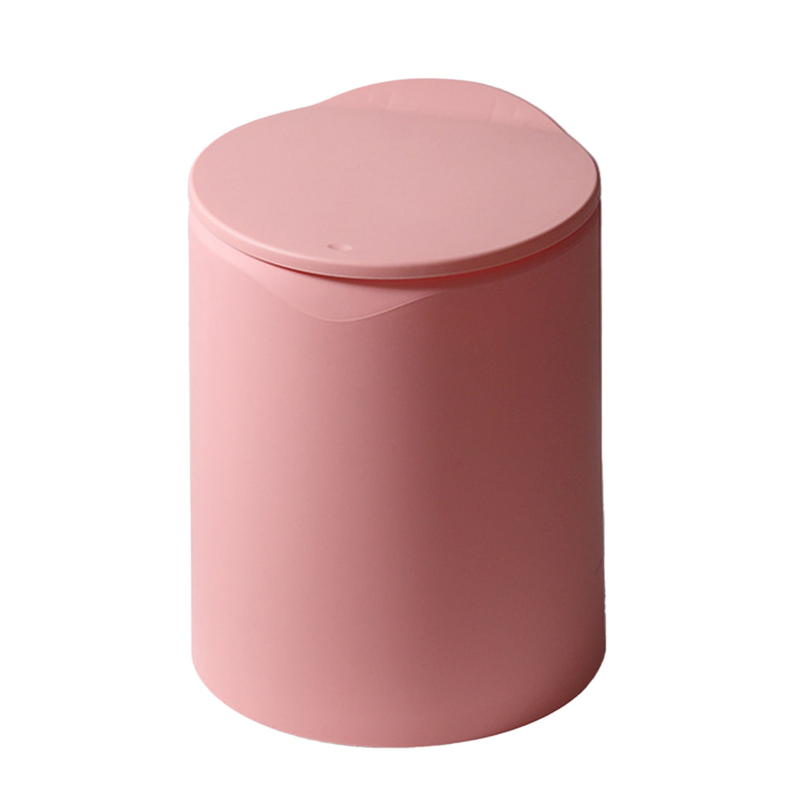Pink Bathroom Trash Can with Lid,Portable Press Type With Lid Trush Bucket,Modern White Mini Waste Bin ,Plastic Garbage Can for Kitchen, Bathroom, Bedroom,Office, Under Desk