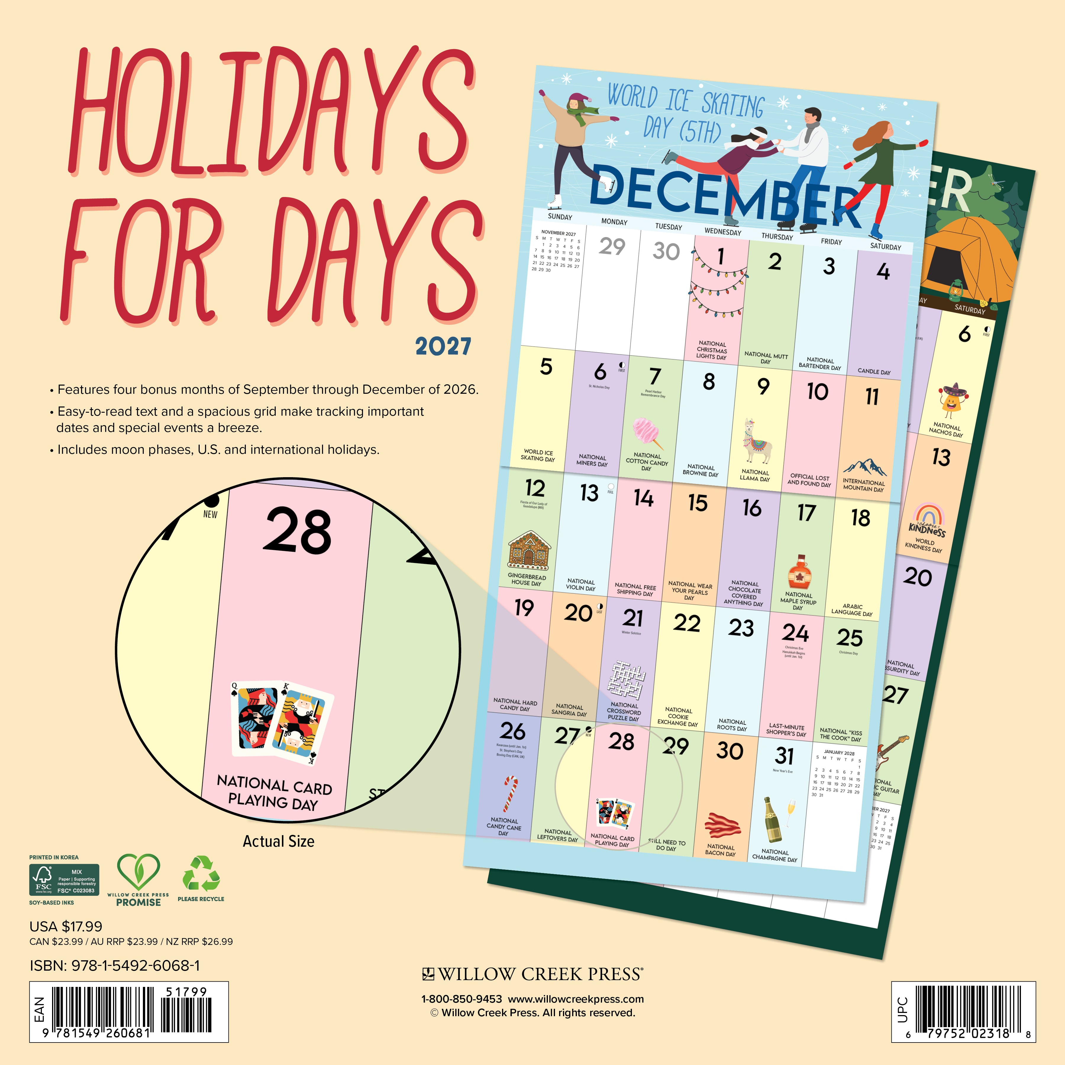 Willow Creek Press, Holidays for Days 2027 Wall Calendar