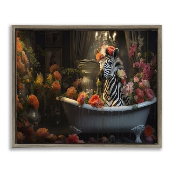 Stupell Industries Glam Zebra Bathing with Florals Brown Floating Frame Canvas Art, 21 x 17, by Lazar Studio