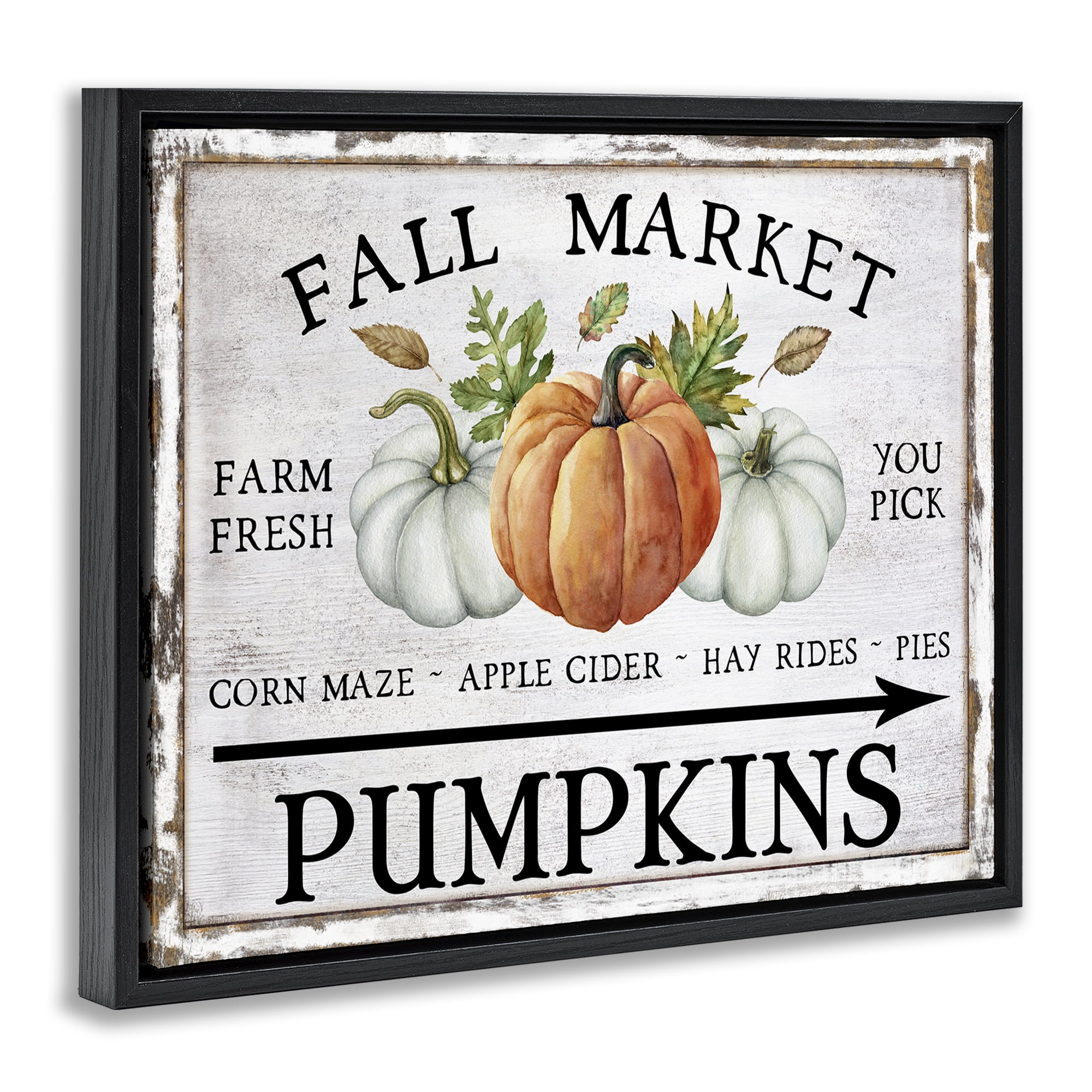 Stupell Industries Fall Market Pumpkins Holiday Painting Black Floater Framed Canvas Art Prints Wall Art, 31 x 25