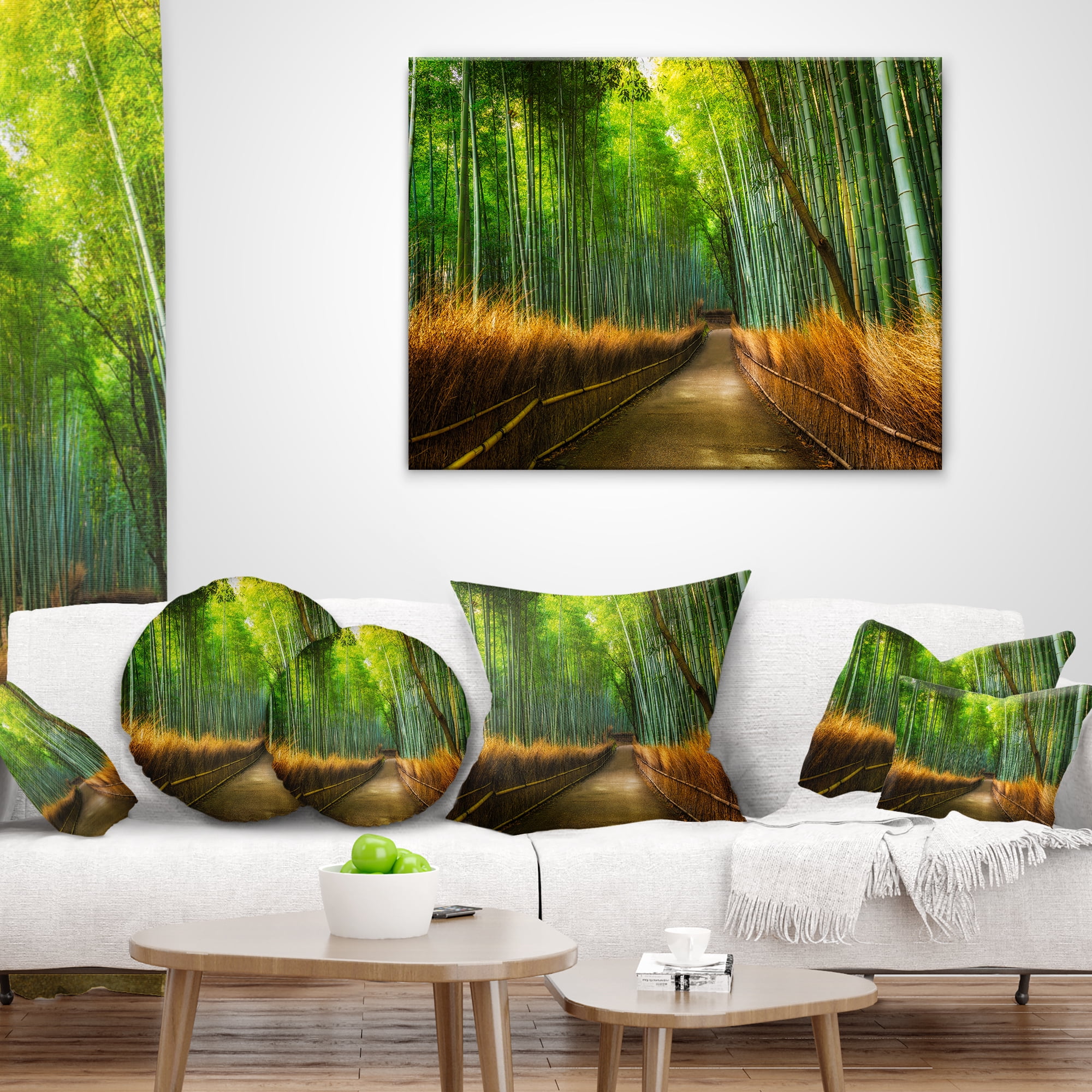 Designart Arashiyama Bamboo Grove Japan - Oversized Forest Throw Pillow - 16x16