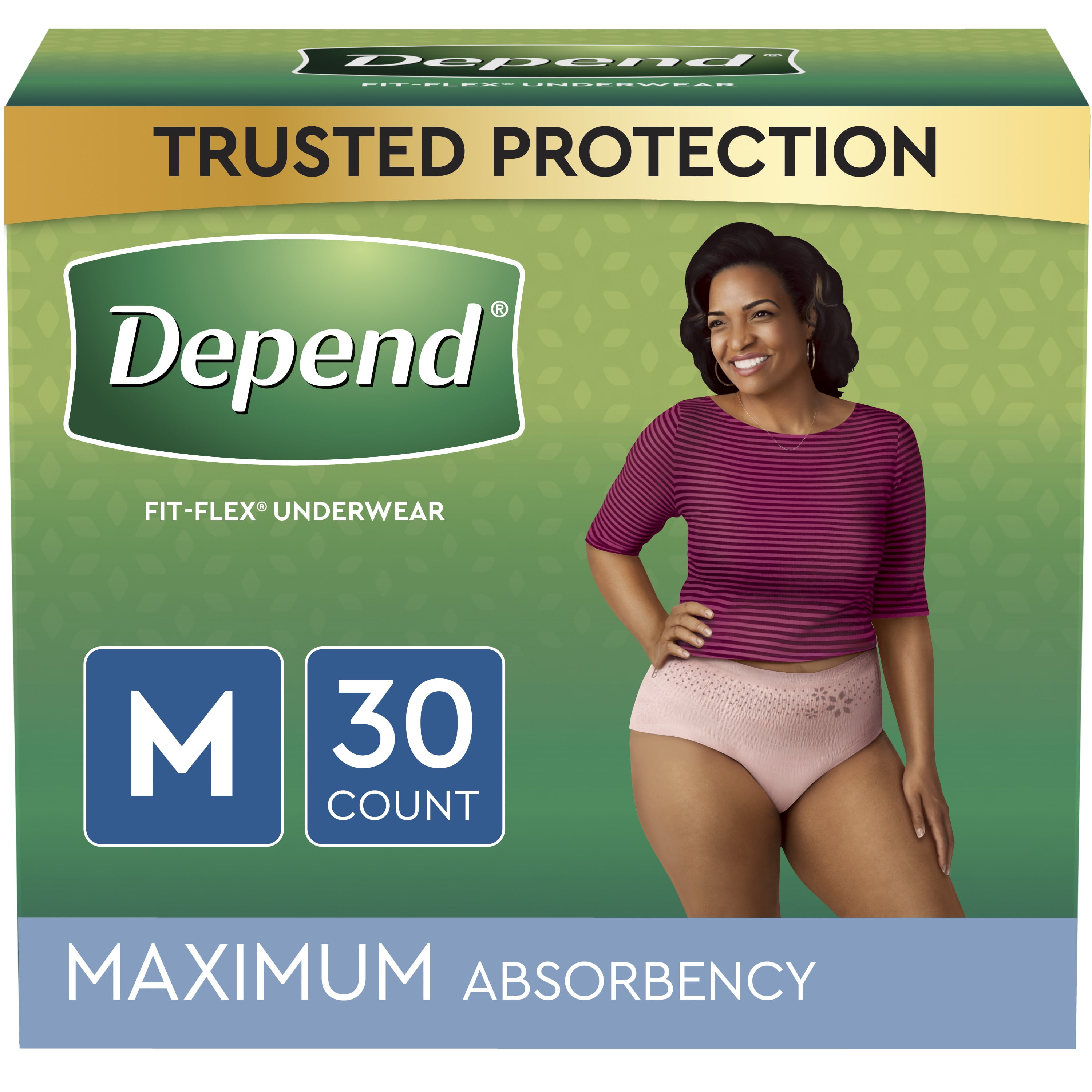 Depend Fit-Flex Incontinence Underwear for Women, Maximum Absorbency, M, Light Pink, 30ct