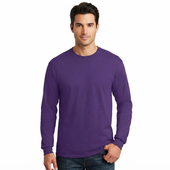 Hanes Essential-T Men's Long Sleeve T-Shirt | Soft Crew Neck 100 Cotton Tee, Athletic Purple, S, 5 oz