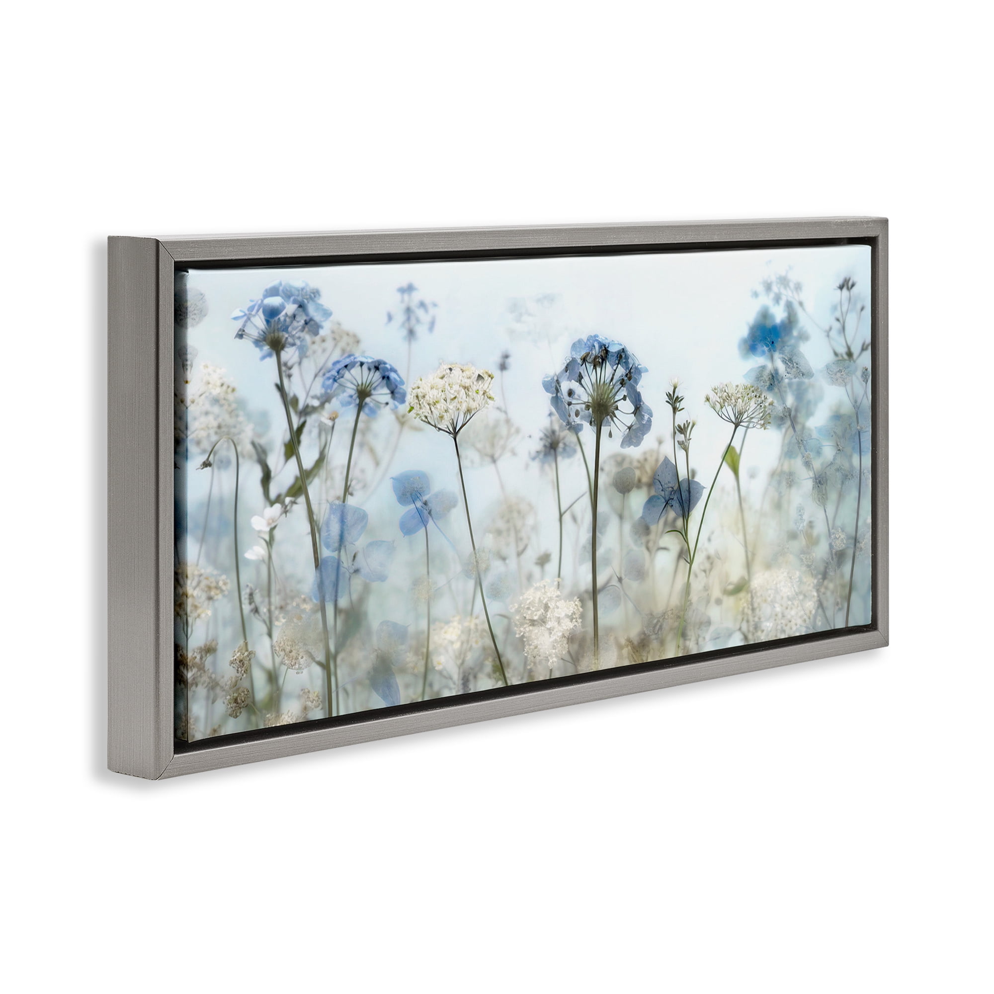 Stupell Industries Blue Wildflower Blooms Botanical & Floral Painting Gray Floater Framed Art Print Wall Art, 31 x 14