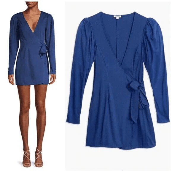 Weworewhat women Blanca Wrap long sleeve v neck Dress: Size XS Blue