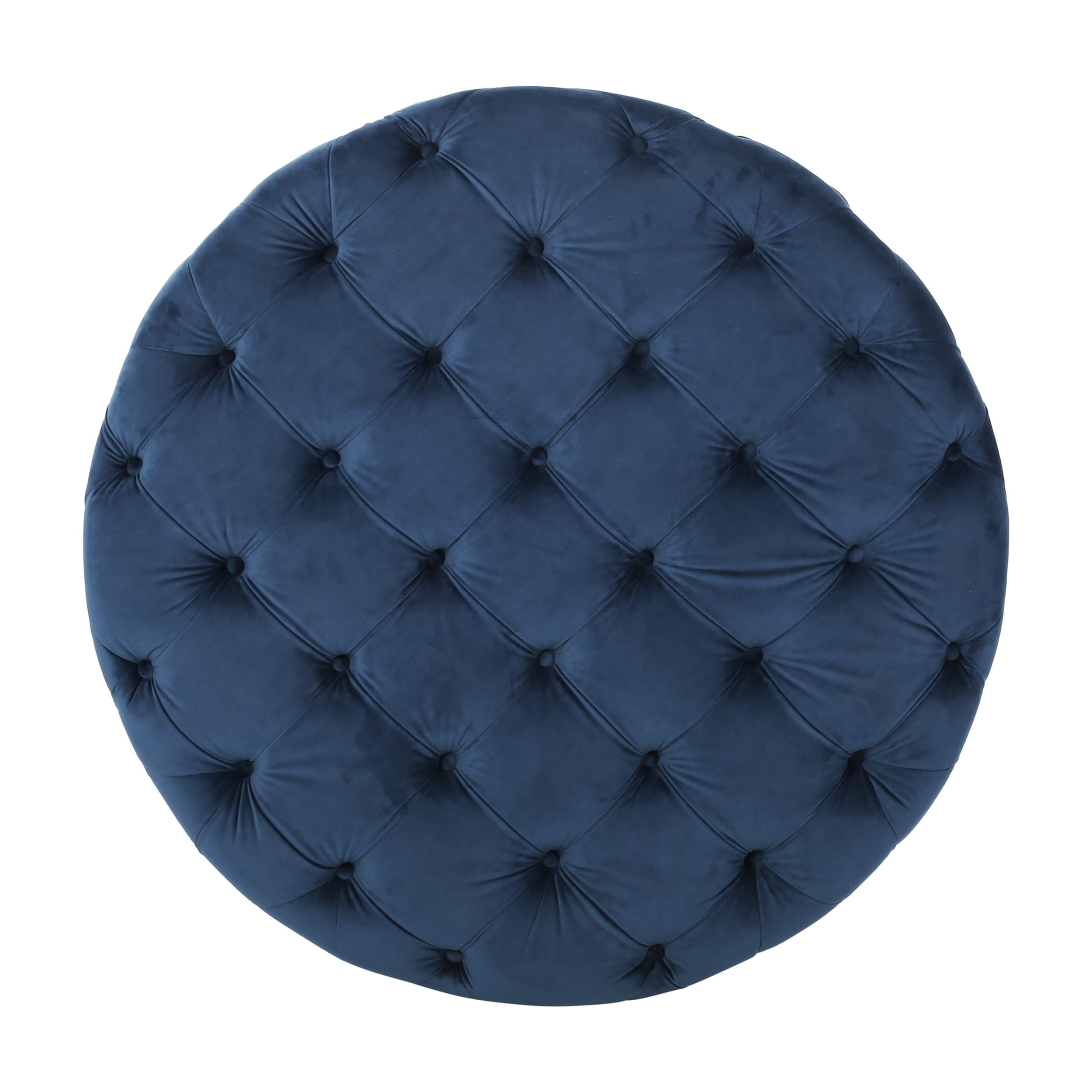 Noble House Vincent Modern Glam Round Tufted Velvet Ottoman, Blue