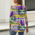 thumbnail image 5 of Womens Mardi Gras Top 3/4 Sleeve Carnival Shirt, Casual Crew Neck Blouse for 2026 Carnival Party, 5 of 5
