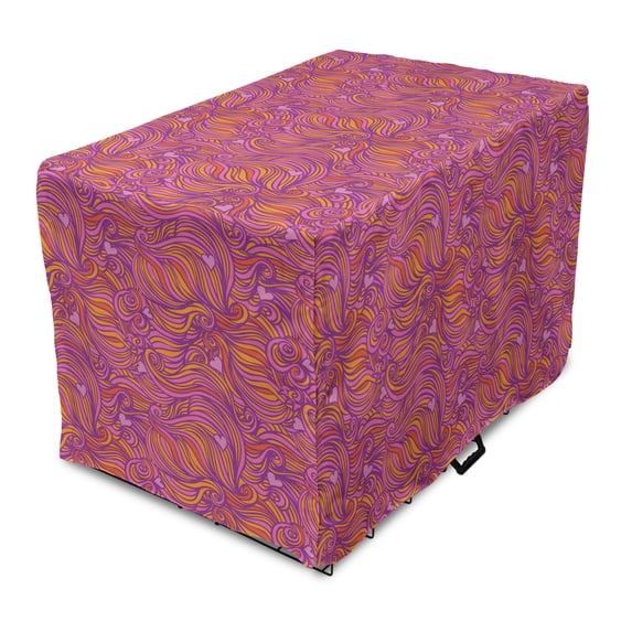 Yellow and Purple Dog Crate Cover, Funky Hand Drawn Swirls and Hearts Pattern, Easy to Use Pet Kennel Cover Small Dogs Puppies Kittens, 7 Sizes, Burnt Sienna Purple, by Ambesonne