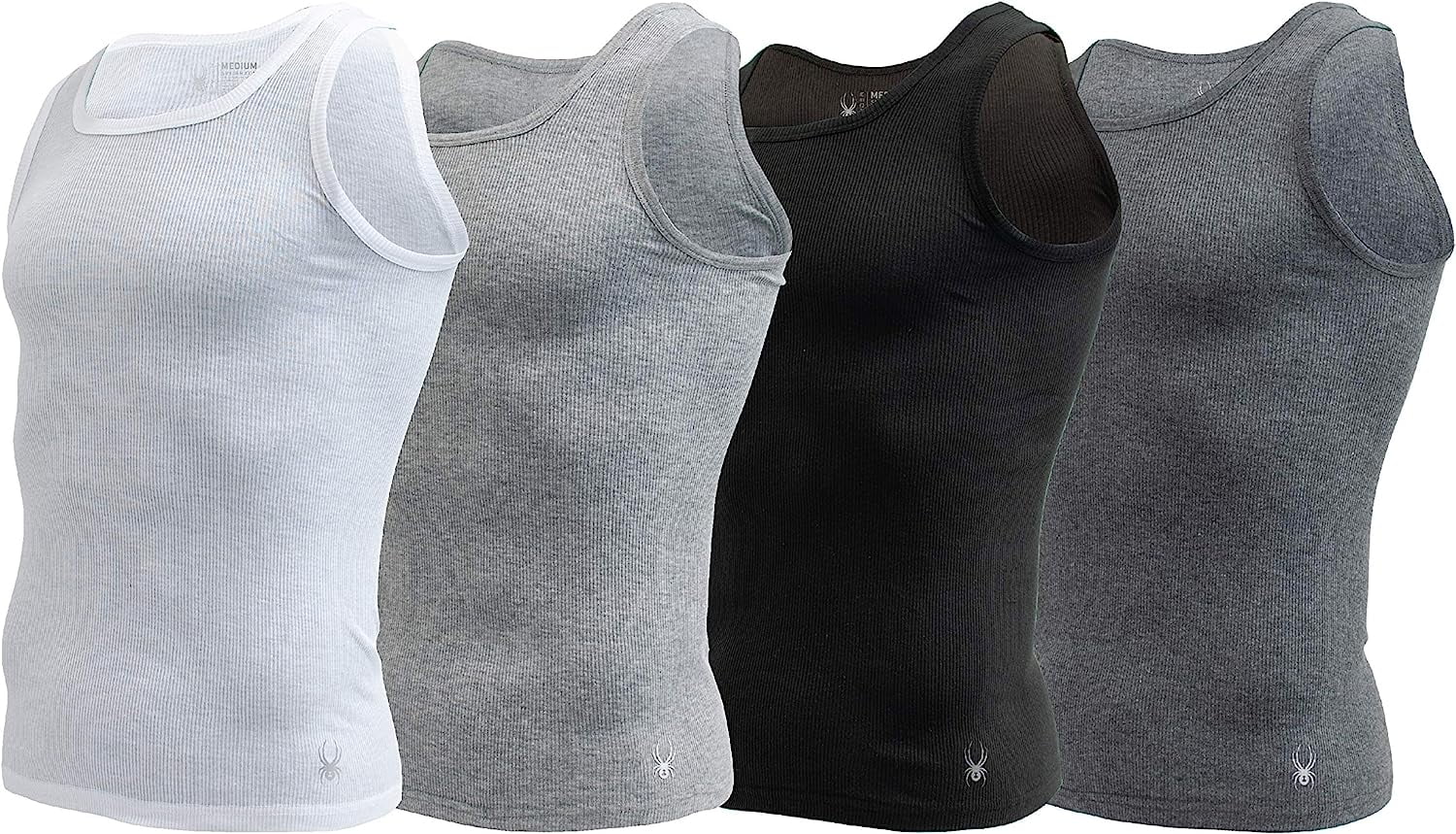 Spyder Mens Pro Cotton Pro Stretch Tank Tops A Shirts (White/Grey/Black/Charcoal, Medium)