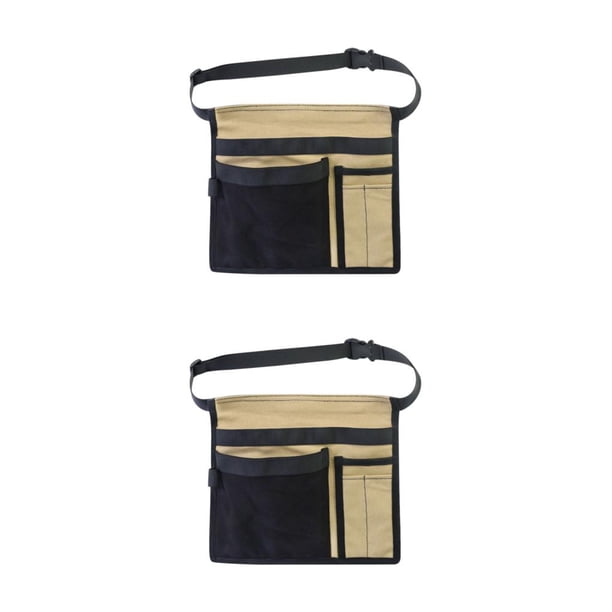 Speravity Bolsa para delantal de herramientas con correa ajustable, resistente y resistente al desgarro, con 5 bolsillos, negro + caqui negro+caqui 2Conjunto