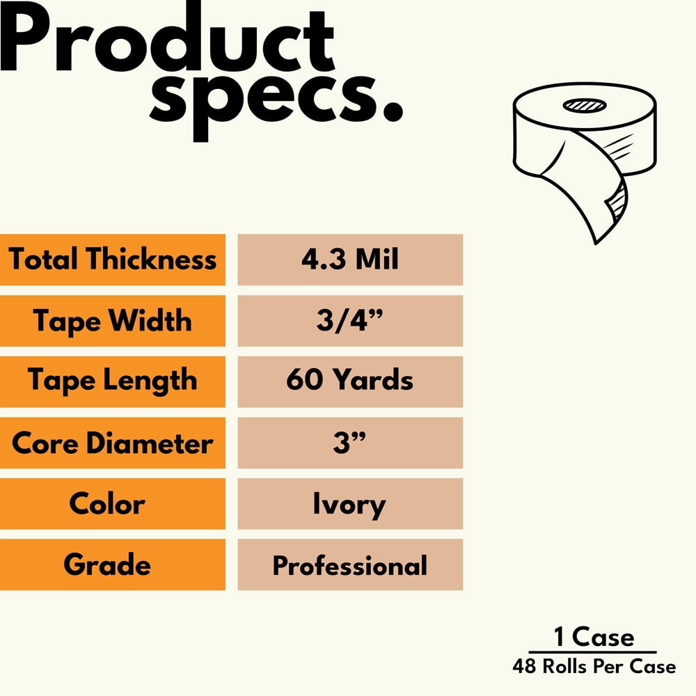 Shield Tape Masking Paint Tape, 4.9 Mil, Water & Oil Resistant, 48 Pieces, 3/4" x 60 Yards