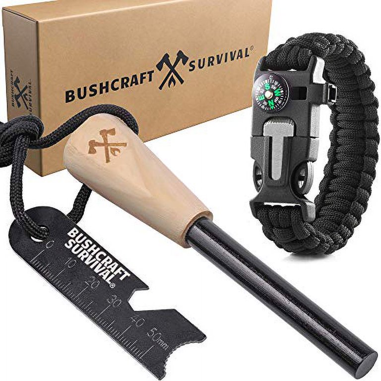 Bushcraft Survival Ferro Rod Fire Starter Kit | Ferro Rod w/Multi Tool  Striker & Jumbo Fire Starting Jute Rope - Natural Wax Infused Tinder Wick  Ropes