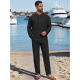 thumbnail image 4 of DARING DIVA Men's 2-Piece Linen Long Sleeve Beach Sets Shirt and Pants M Black, 4 of 7