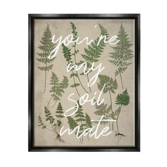 Stupell Industries You're My Soil Mate Rustic Fern Motif Calligraphy Jet Black Framed Floating Canvas Wall Art, 16x20, by Lil' Rue