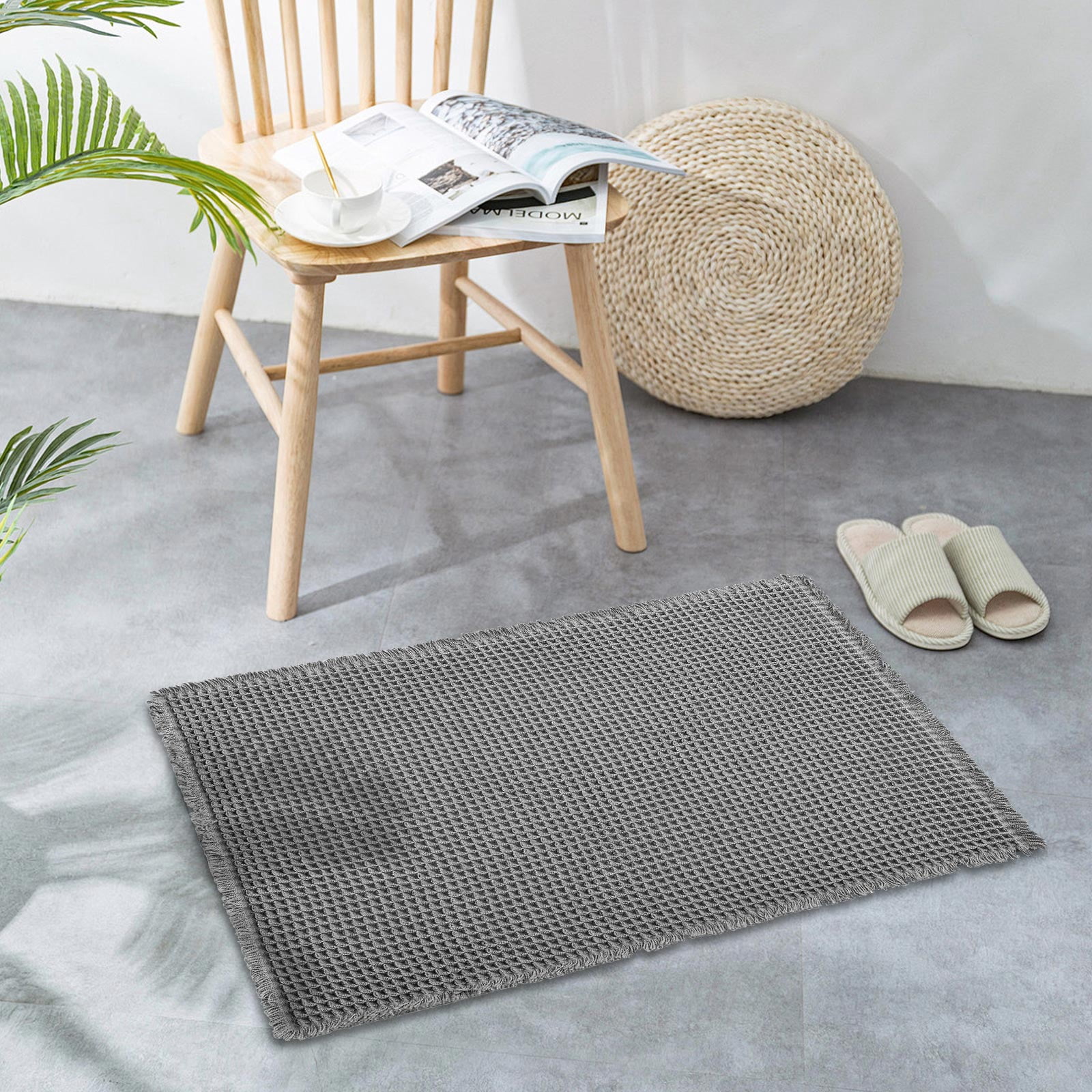Eurhowing Waffle Bathroom Rugs 20"×32", Ultra Absorbent Non-Slip Bath Mat, Quick Dry Washable Bathroom Floor Mat, Gray