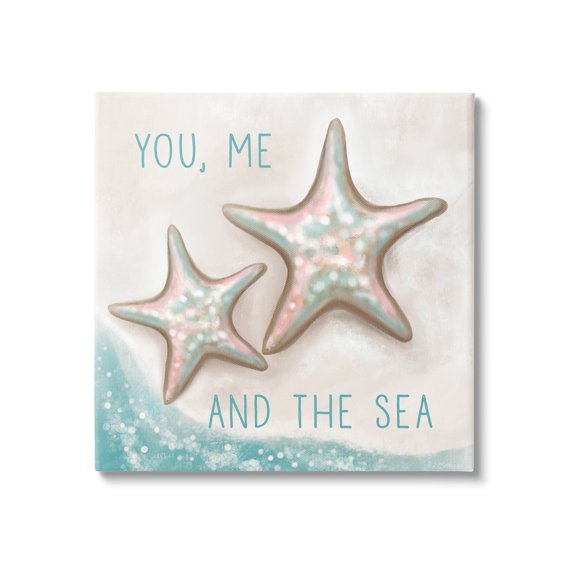Stupell You Me & Sea Beach Starfish Romance Landscape Painting Gallery Wrapped Canvas Print Wall Art