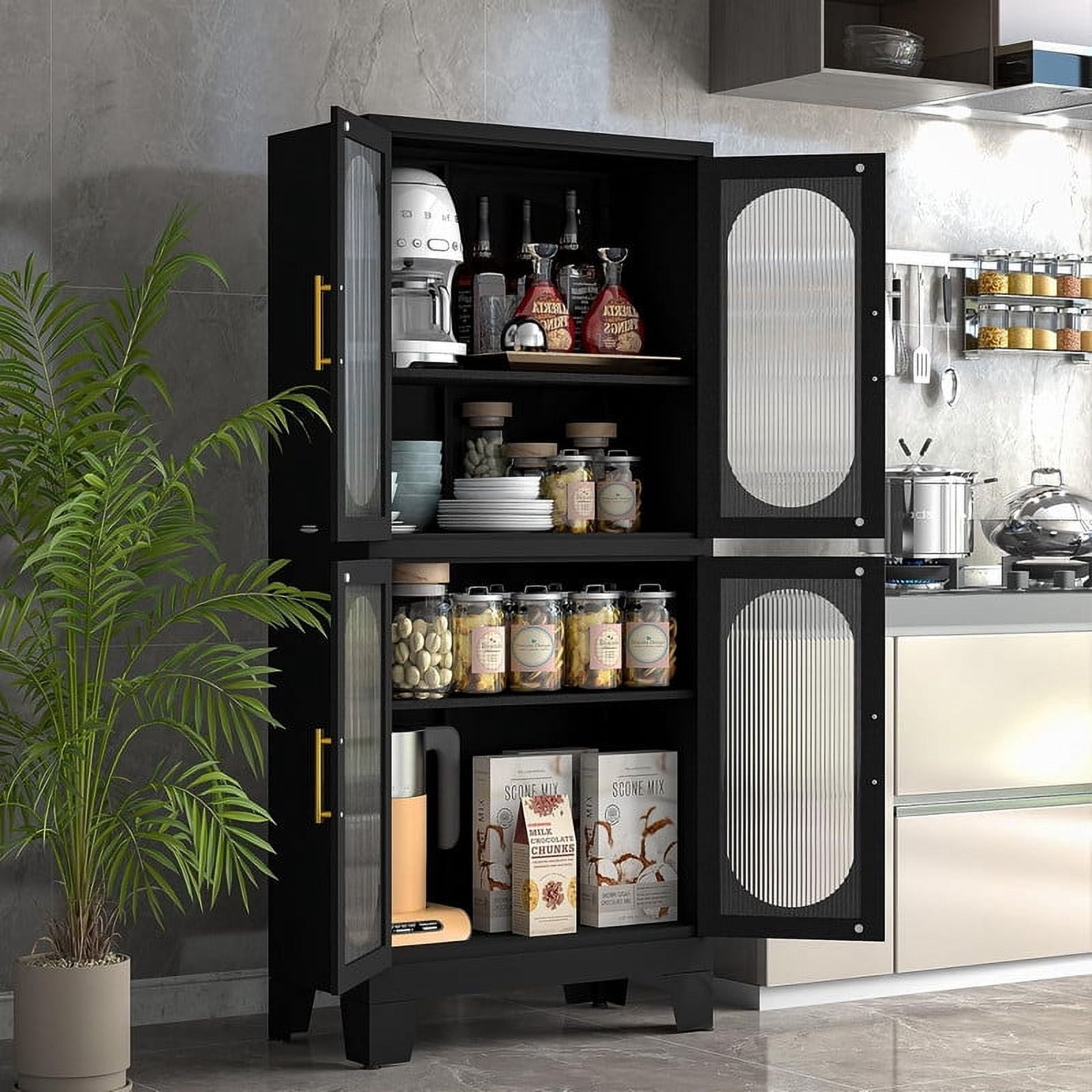 ERO Metal Kitchen Pantry Hutch Storage Cabinet with Acrylic doors And Adjustable Shelves