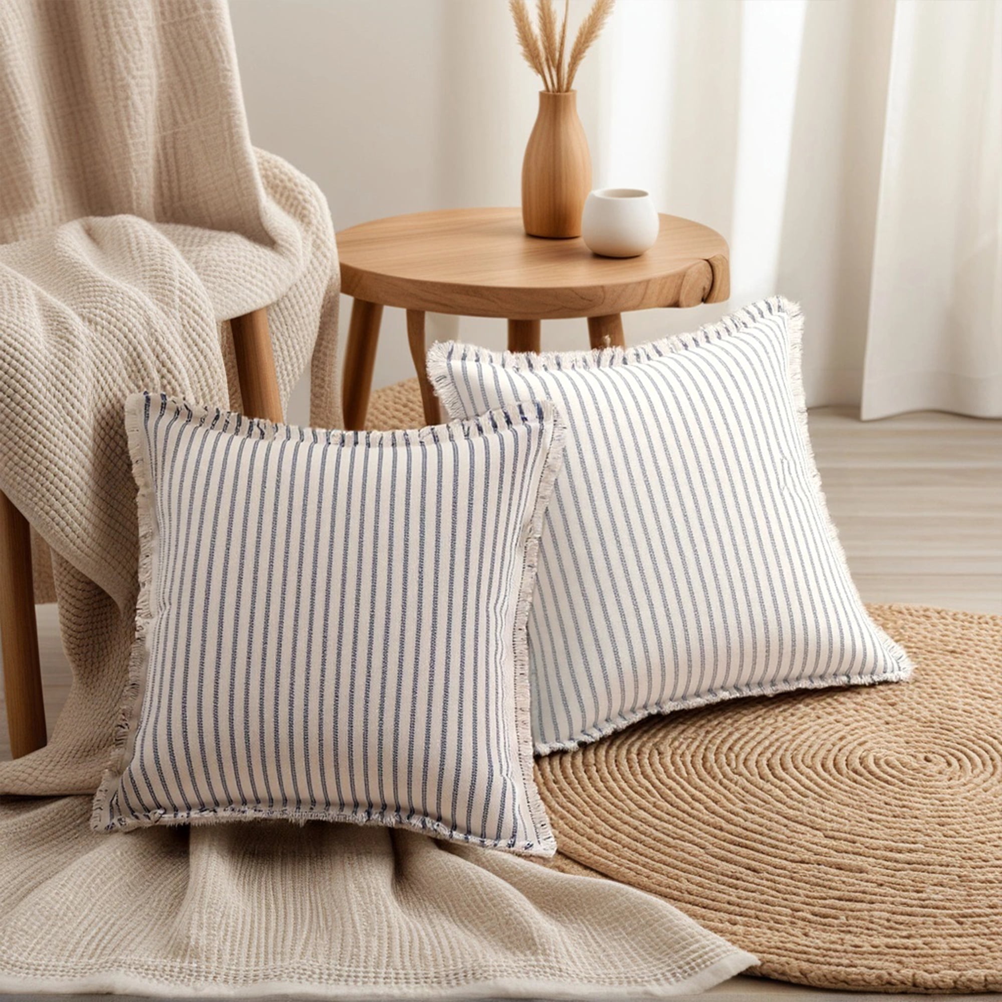 Unique Bargains 2 Pcs Classical Striped Throw Pillow Cover Black 18" x 18"