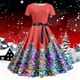 thumbnail image 2 of Nafuu Females Dress Colorful Print Short Sleeve Casual Elegant Style Flowy A Line Mini Party Wear Holiday Festive Outfit Stylish Home Sundress,Red, 2 of 4