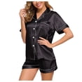 thumbnail image 2 of Conjunto de Pijama de verano para mujer, ropa de dormir rosa con cuello vuelto de seda sintética satinada azul, Pijama informal de manga corta para mujer, pantalones cortos para el hogar M, 2 of 5