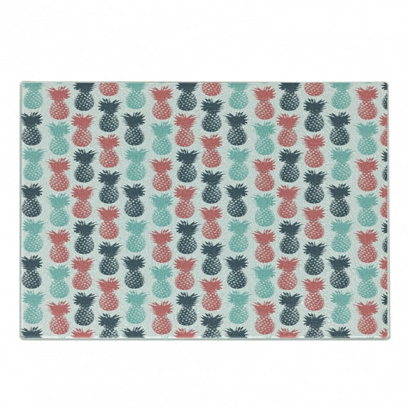 Pineapple Cutting Board, Summer Island Tropic Fruit Pattern Stamped Minimal Backdrop Pop Art, Decorative Tempered Glass Cutting and Serving Board, Small Size, Turquoise White Coral, by Ambesonne
