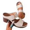 thumbnail image 2 of Willtoo Women's Chunky Block Heel Sandals - Open Toe Slip-On Ankle Strap Slides with Adjustable Buckle, for Casual & Evening Wear Beige US-5.5（EU-36）, 2 of 4