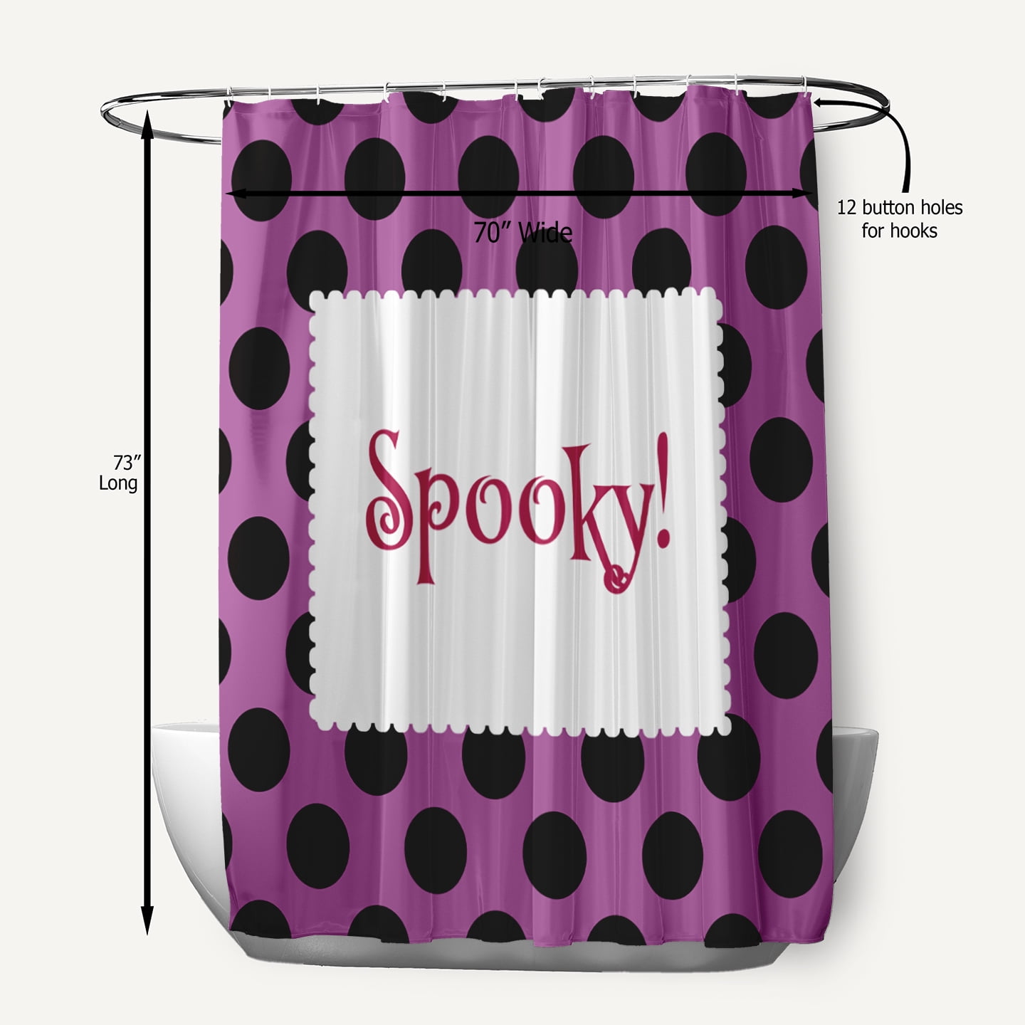 Simply Daisy 70" W x 73" L Halloween Spooky Dots Polyester Shower Curtain, Orchid [1 Ct]