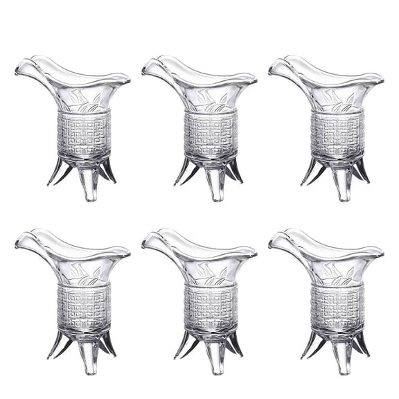 Ancient Chinese Jue Cup Set of 6, 100ml Retro Tripod Drinking Vessel with Intricate Patterns, Vintage Glassware for Spirits & Wine, Cultural Home Bar Decor, Colorful Frosted Glass, 3.4oz