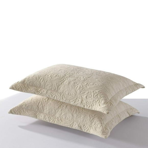 MarCielo Juego de fundas de almohada bordadas de 2 piezas, tamaño Queen, fundas de almohada decorativas de microfibra, tamaño estándar, color beige