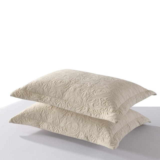 MarCielo Juego de fundas de almohada bordadas de 2 piezas, tamaño Queen, fundas de almohada decorativas de microfibra, tamaño estándar, color beige