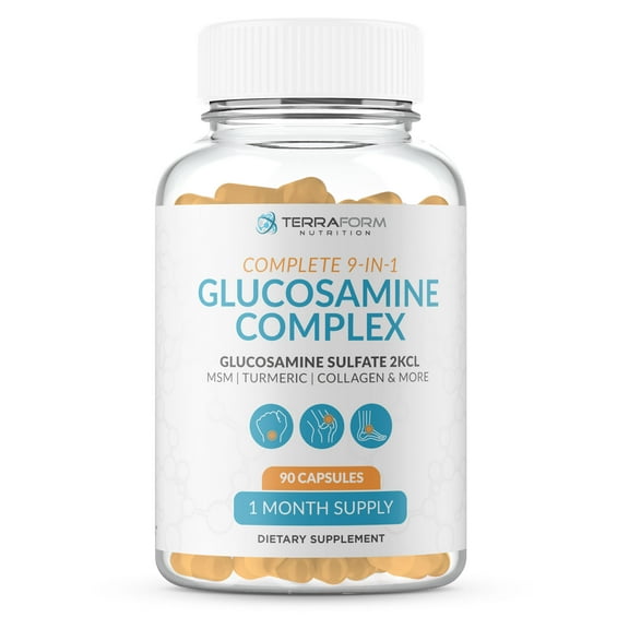 Glucosamine Complex with MSM, Turmeric & Collagen - 1200mg Glucosamine Sulfate 2KCL for Joint Mobility, Flexibility & Comfort - Glucosamine Supplement with Boswellia, Ginger, Hyaluronic Acid  - 90 Co