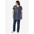 thumbnail image 2 of Roaman's Women's Plus Size Petite Plus-Size 2 Piece S/S Sequin Top And Pant Set, 2 of 5