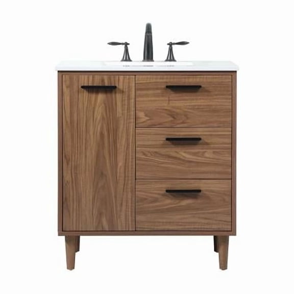 Elegant Furniture & Lighting  19 x 34 x 24 in. Single Bathroom Vanity, Walnut Brown